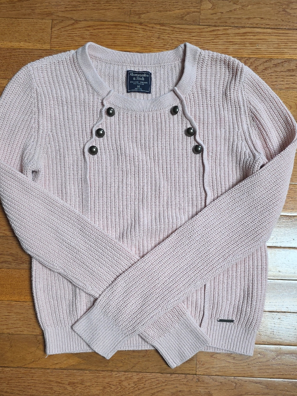 Abercrombie & Fitch Light Pink Ribbed Crewneck Sweater  Metal Buttons size XS